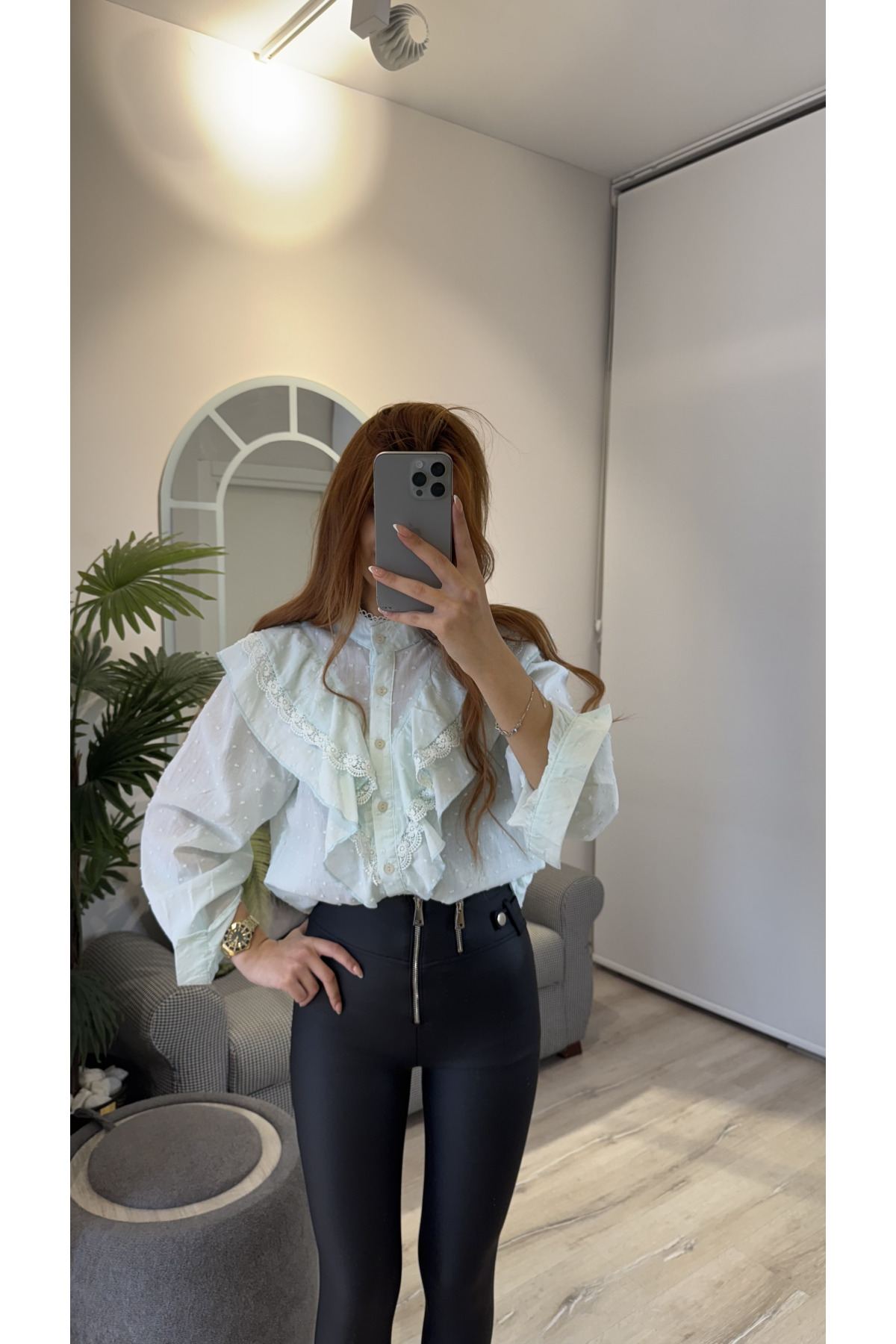 FERMUAR DETAYLI DERİ TAYT