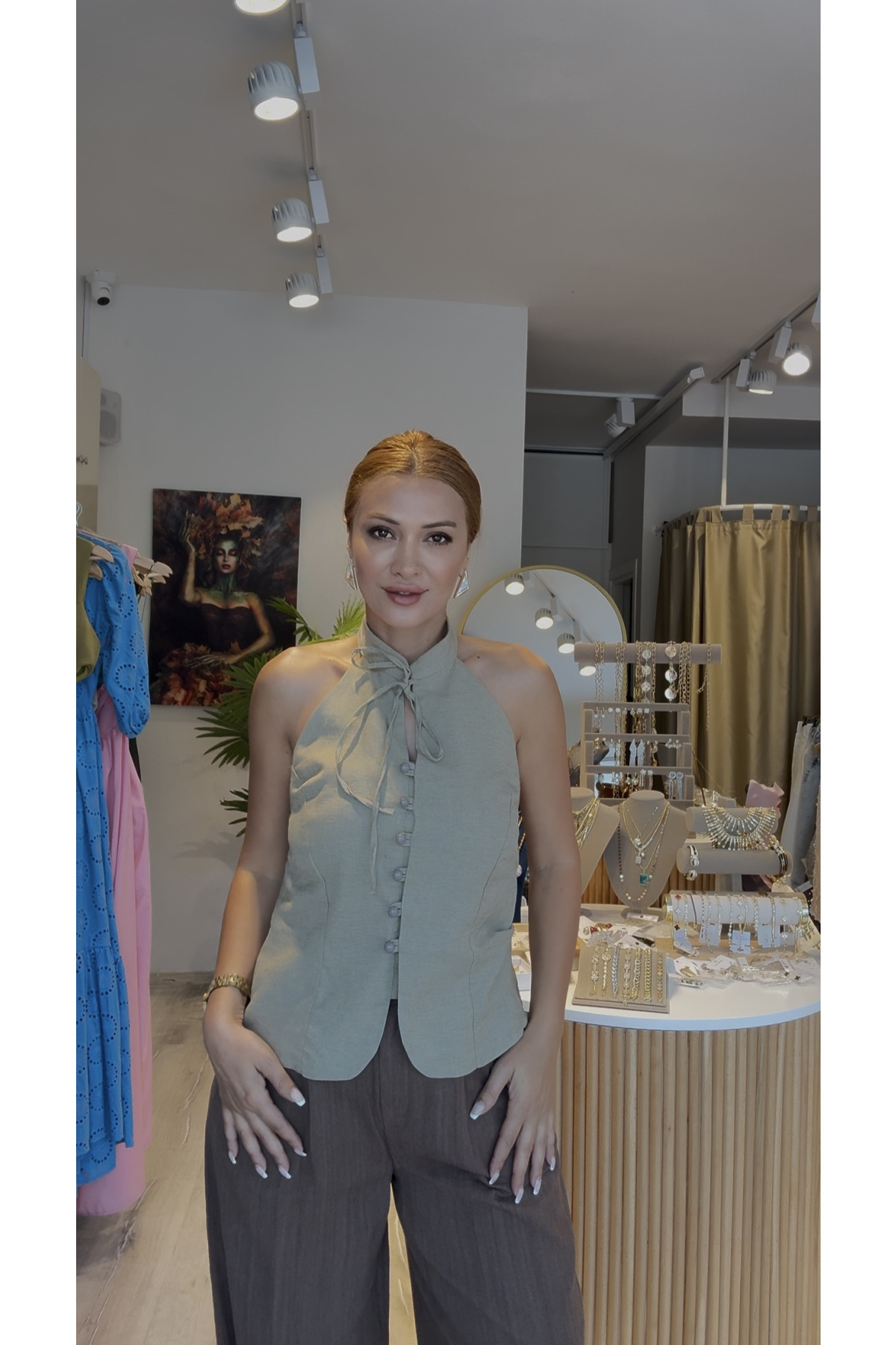 HALTER YAKA KETEN YELEK